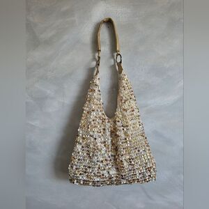 CACHE Hobo Gold Bronze Silver Sequin Purse Slouchy 13"x17" Shoulder Bag